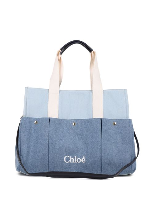 Borsa fasciatoio Chloé Kids in denim blu con logo Chloe' Kids | C20943Z10
